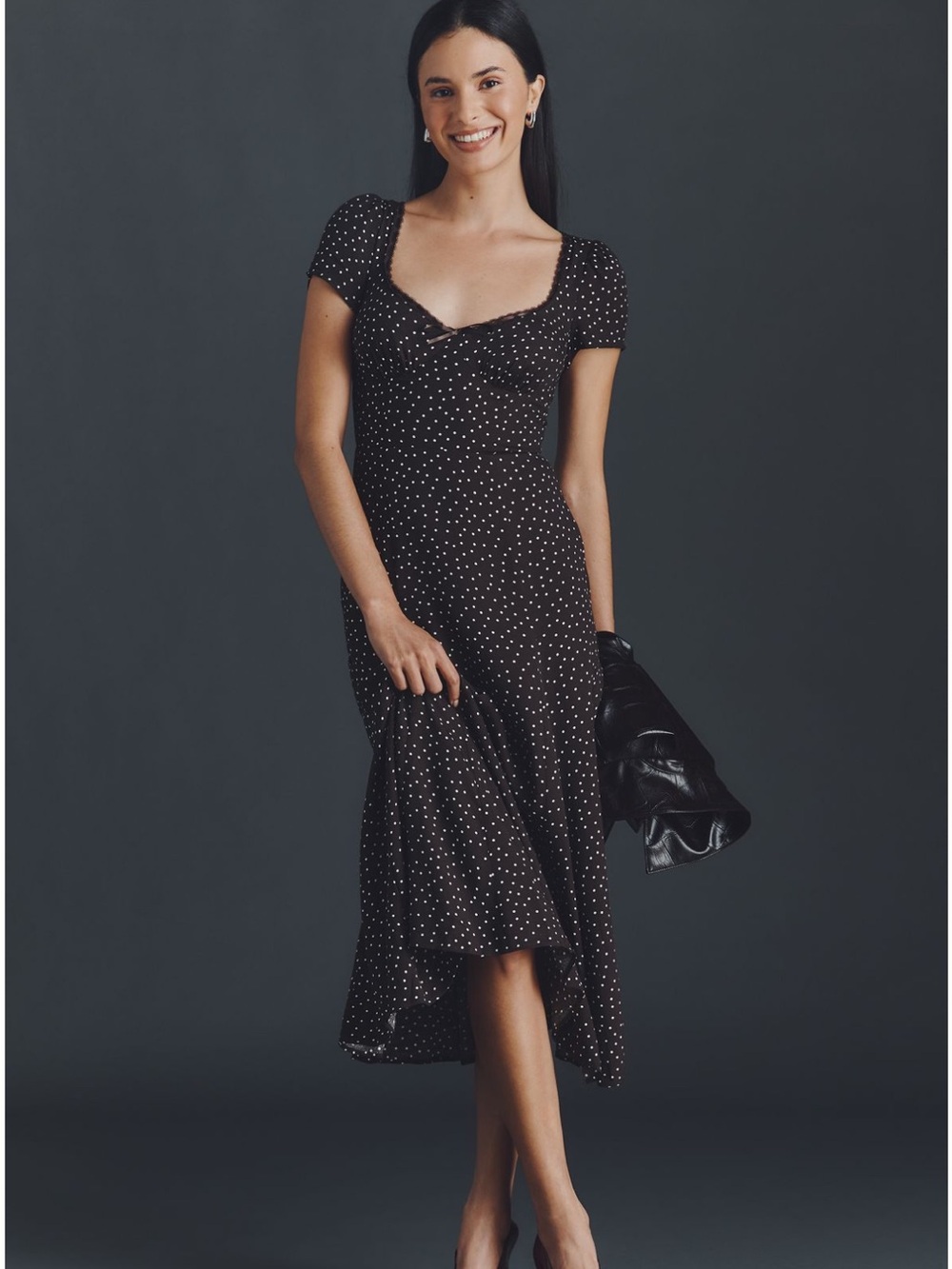 Reformation afton dress sz 8 Brown Polka Dot Midi Dress NWT